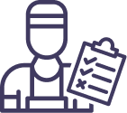 Outline of a person in protective gear holding a checklist clipboard with two check marks and one X mark.